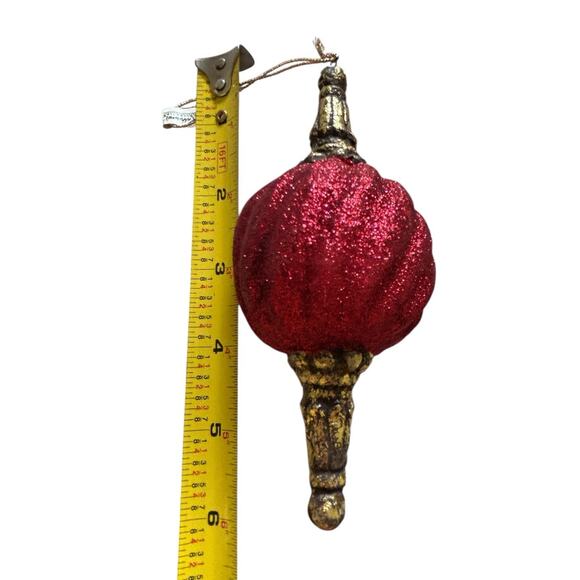6 Katherine's Christmas Collection Red Glitter Swirl Ornaments W Gold Tips Base - Picture 3 of 10